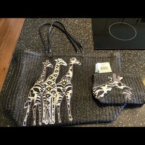 Vera Bradley Straw Tote and Pouch Set Giraffe